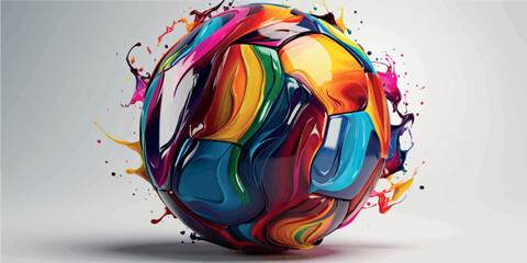 Soccer ball in splashes of color design. Football print. Football concept, goal art. Collection of bright prints of soccer balls for T-shirts, clothing, paper. Sports football logo illustration.