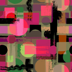 Abstract grunge cross geometric shapes seamless pattern