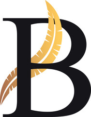 B Letter Logo Golden. Leaf Style - Vector