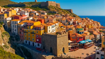 Poster beautiful city of Sardinia, Italy traditional © tanya78