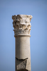 Columns of ruins of Baths of Antoninus in Carthage Archeological Site in suburbs of Tunis city, Tunisia