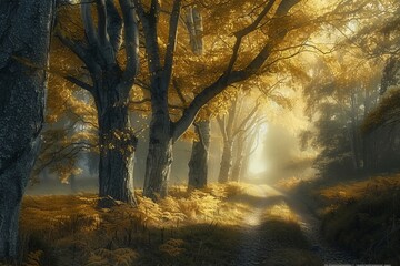 autumn forest in the morning