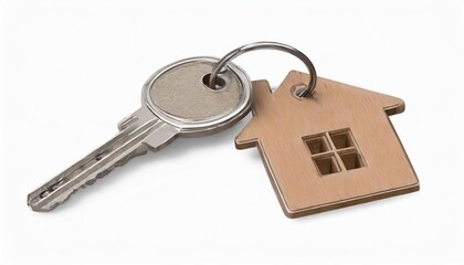 House keys with house shaped keychain, isolated on white background. high quality photo