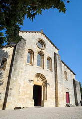 Fototapeta na wymiar Facade of church of Silvacane Abbey, former Cistercian monastery in municipality of La Roque-d'Antheron, France