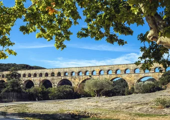 Wandaufkleber Pont du Gard ancient Roman bridge Pont du Gard over Gard river near Vers-Pont-du-Gard town, France
