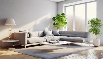 Interior of living room with Grey sofa