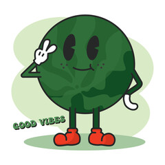 Watermelon groovy cartoon Fruit cute kawaii Vector