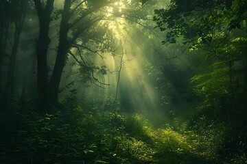 morning rays of light in forest