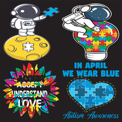 Autism Awareness Vector Illustrations, Autism Awareness t shirt design bundle