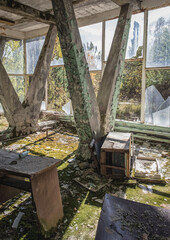 Interior of Cafe Pripyat in Pripyat ghost city in Chernobyl Exclusion Zone, Ukraine