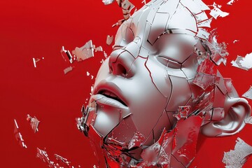 face and body of an intelligent image of technology on red background