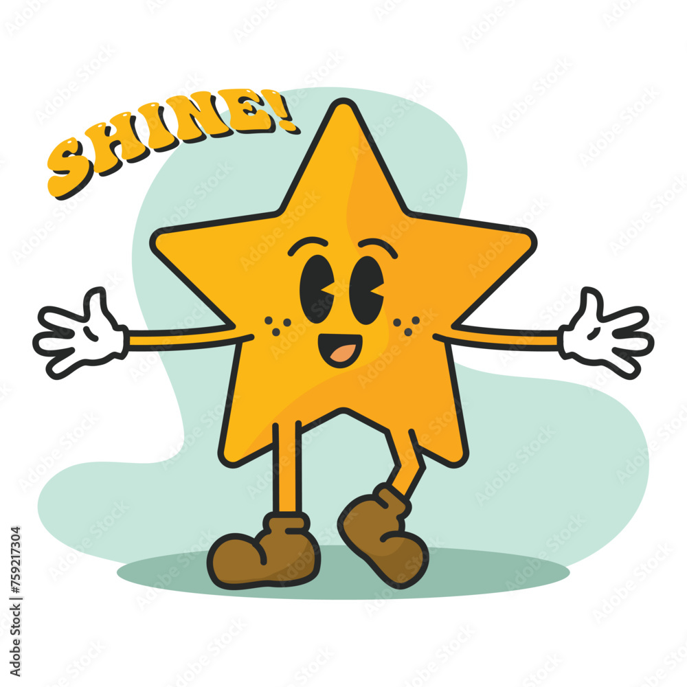 Poster Star groovy cartoon Cute kawaii Vector