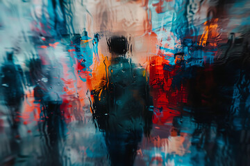 Person Walking in the Rain - obrazy, fototapety, plakaty