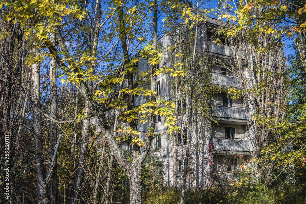 Poster Apartment building in Pripyat ghost city in Chernobyl Exclusion Zone, Ukraine