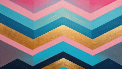 Nostalgic painting featuring golden brushstrokes in a retro style, oil on canvas, modern art interpretation with geometric patterns in shades of pink and blue, suitable for a variety of formats - obrazy, fototapety, plakaty