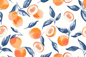 peach on white background with leaves - 759221535