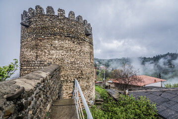 Historic fortified city walls in Sighnaghi town in Kakheti region, Georgia - obrazy, fototapety, plakaty