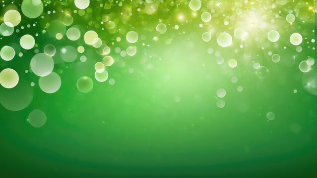 Vector wallpaper featuring an abstract circle bokeh, smooth and soft green blur effect as background, highlighted by shiny blurry light sparkles, creating a seasonal texture suitable for Christmas