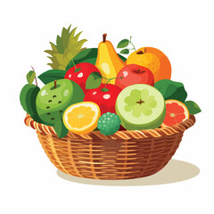 Fresh organic fruit in wicker basket illustration f