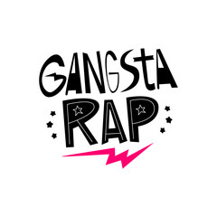 Gangsta rap hand drawn lettering text