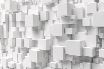 3D white abstract background with floating cubes creating depth