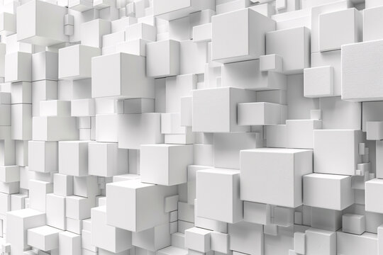 3D white abstract background with floating cubes creating depth