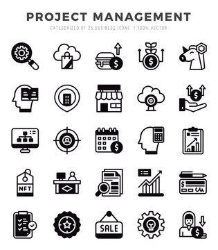 Project Management Icons Pack. Lineal Filled icons set. Lineal Filled icon collection set.