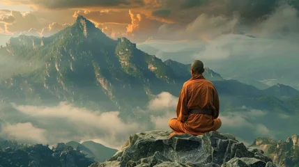 Foto op Canvas monk meditating mountain generative ai © Francheska