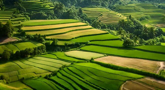 Aerial view of a rice crop.
