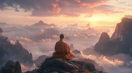Obraz premium monk meditating mountain generative ai