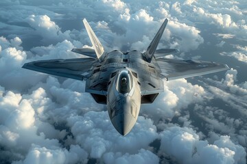 State-of-the-art fighter jet flying high, representing the pinnacle of aviation engineering. - obrazy, fototapety, plakaty