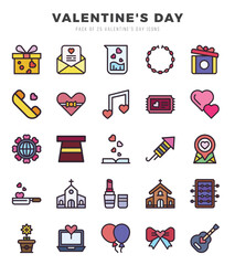 Collection of Valentine'S Day 25 Lineal Color Icons Pack.