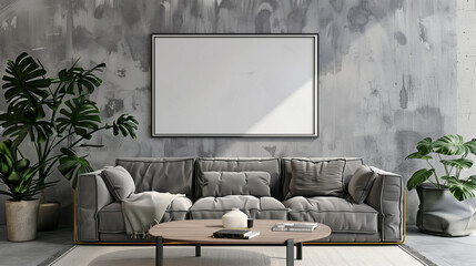 3 Frame mockup, ISO A paper size. Living room wall poster mockup. Interior mockup with house background. Modern interior design. 3D render	
