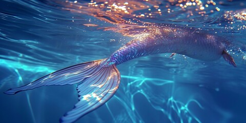 Mermaid fantasy tail glistening underwater