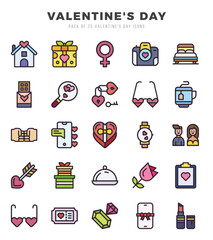 Vector icons set of Valentine'S Day. Lineal Color style Icons.