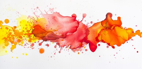 Warm watercolor flow on white canvas, an artistic blend of reds and yellows evoking a fiery emotion.