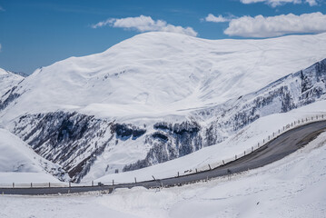 View from famous Georgian Military Highway in Gudauri Recreational Area, Greater Caucasus, Georgia