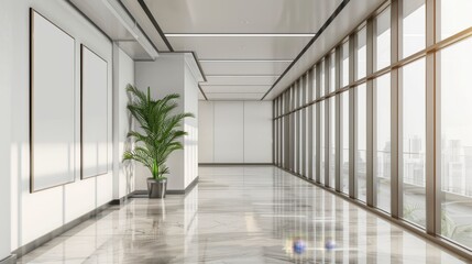 Frame mockup, Empty Frame Mockup in Elegant Hallway with Marble Floor and Windows, high-resolution (300 DPI)