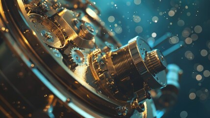 Close-up on the gears and mechanisms of a telescope as it rotates smoothly to capture images of a meteor shower - obrazy, fototapety, plakaty