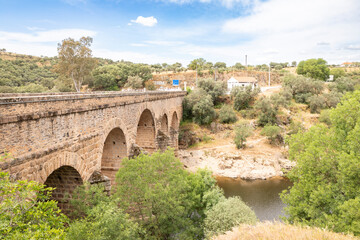 Roman bridge (over Erges river) of Segura, municipality of Idanha-a-Nova, province of Beira Baixa, Castelo Branco, Portugal - Spain - 759236123