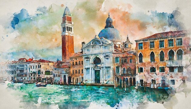 venice city in italy detail watercolor background