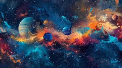 Obraz na płótnie Canvas background of abstract planets, galaxy, orbit, space generative ai