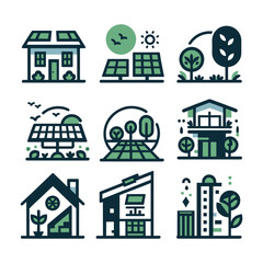 Set of enviromental icons on sustaiability Flat, simple style icons with outlines. Isolated items 