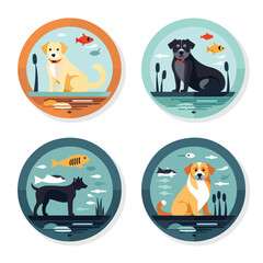Illustrate flat vector icons for animals cat dog bi