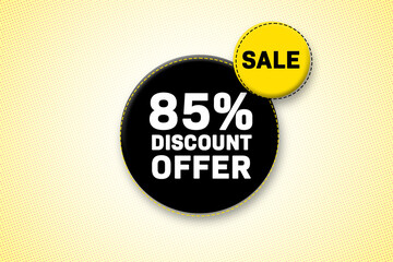 85 percent discount Offer tag. Advertising for sales, promo, discount, shop. Sticker, button, icon.