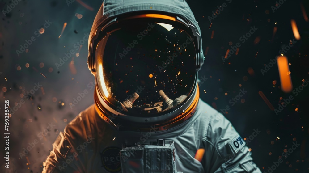 Wall mural closeup of an astronaut orbiting through space generative ai