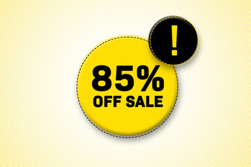 85 percent off Sale tag. Advertising for sales, promo, discount, shop. Sticker, button, icon.