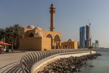 Abdul Qadir Faqih Mosque at corniche promenade in Jeddah, Saudi Arabia
