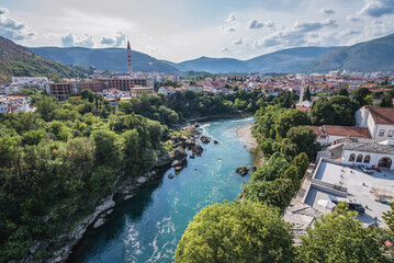 Fototapeta na wymiar Aerial view on Mostar city, Bosnia and Herzegovina