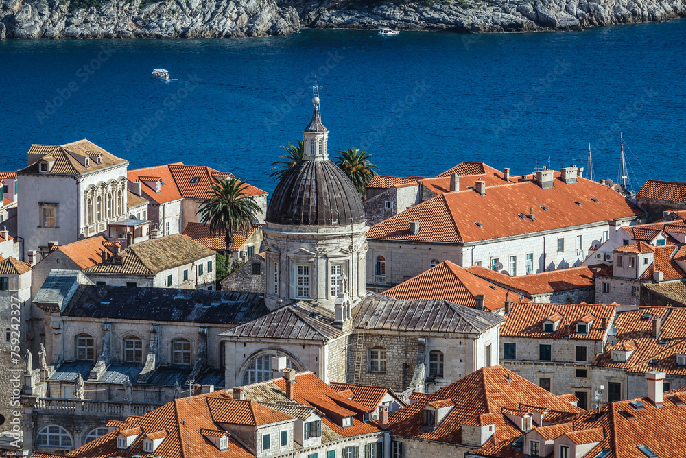 Poster Assumption Cathedral seen from Walls of Dubrovnik in Croatia